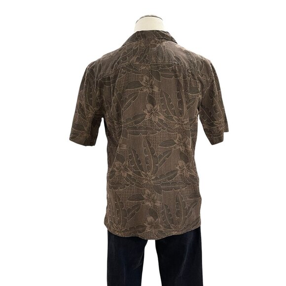 Pussers West Indies Brown Floral Silk Cotton Shirt Medium Hawaiian Camp Collar - Picture 9 of 10